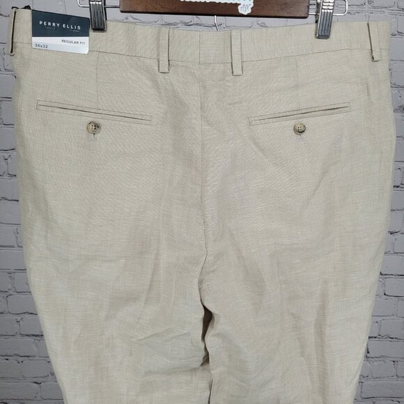 NWT Perry Ellis Beige Linen Blend Regular Fit Lightweight Straight Pants 36x32 - Picture 6 of 15